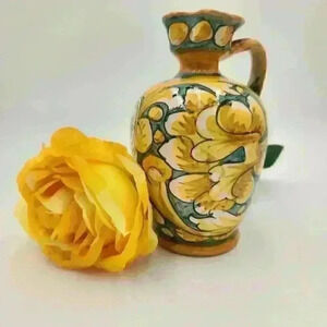 Brightly-Colored Small Hand Painted Pitcher Made In Saca, Castelli Region, Italy